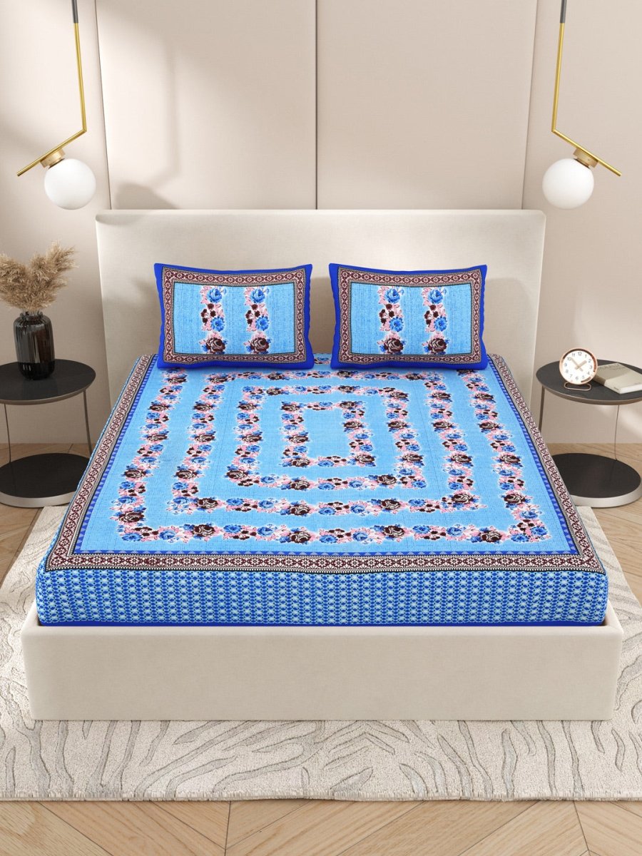 Interiors Floral Hand Block Printed Cotton Queen Size Bedding Set | Verified Sustainable by Brown Living™