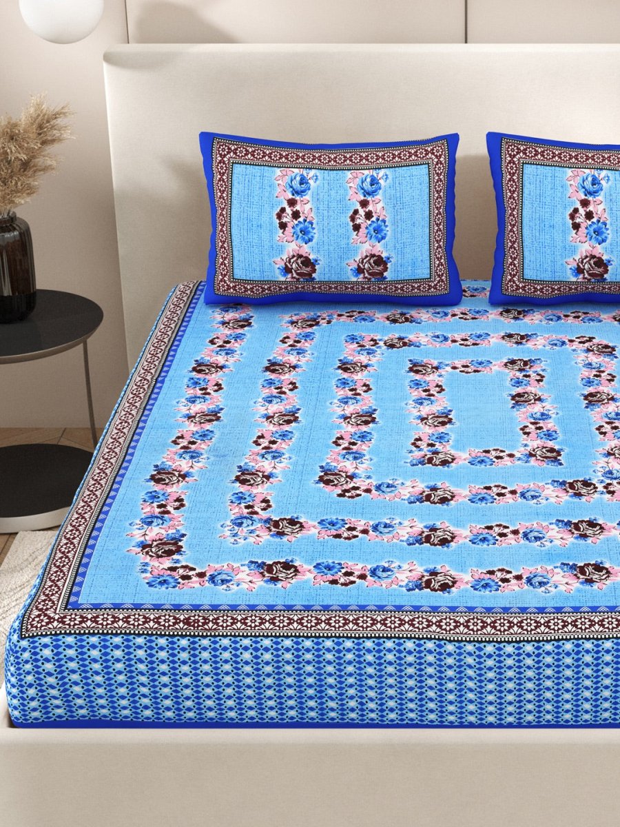 Interiors Floral Hand Block Printed Cotton Queen Size Bedding Set | Verified Sustainable by Brown Living™