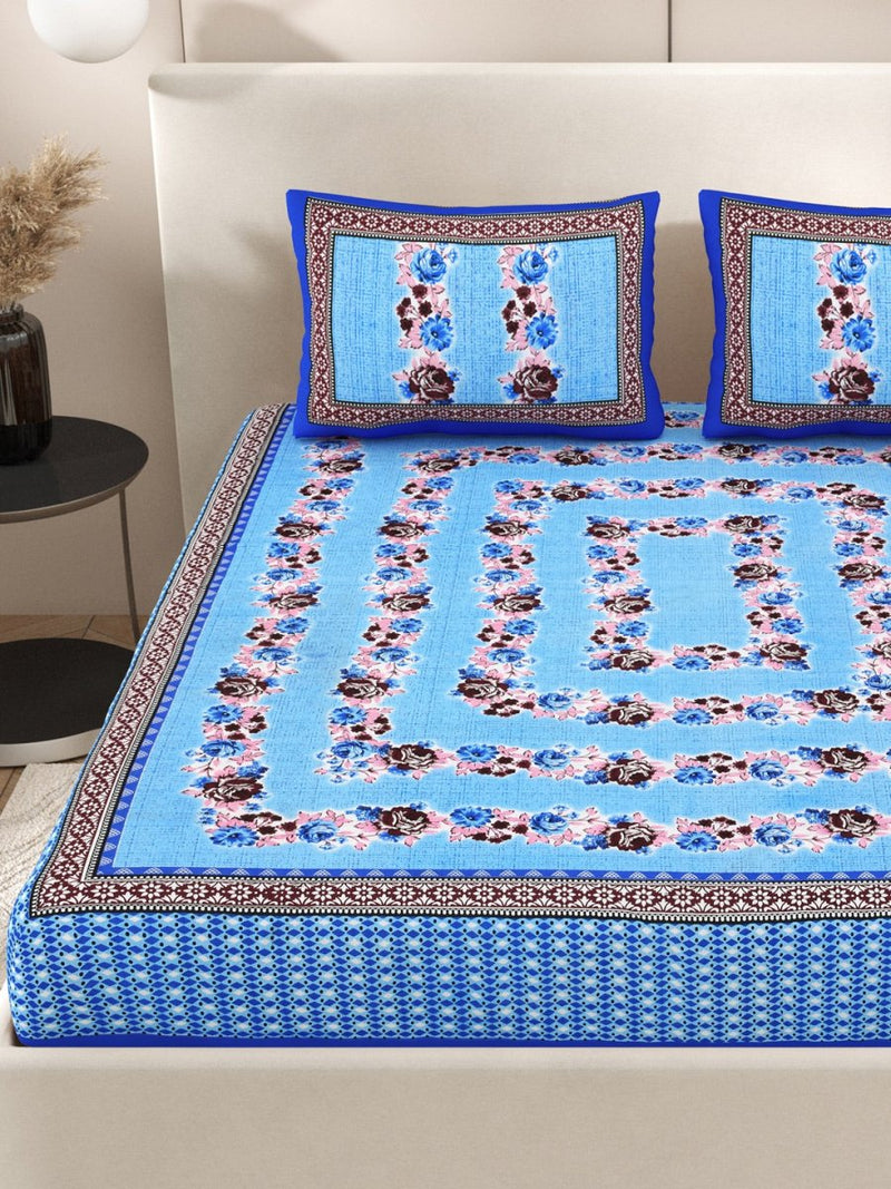 Buy Blue Interiors Floral Hand Block Printed Cotton Queen Size Bedding Set | Shop Verified Sustainable Products on Brown Living