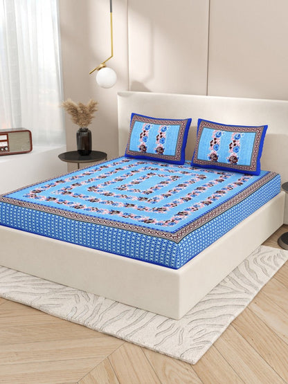 Interiors Floral Hand Block Printed Cotton Queen Size Bedding Set | Verified Sustainable by Brown Living™