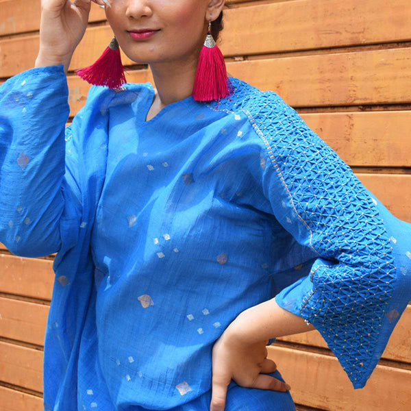 Buy Blue Jamdani Kimono | Shop Verified Sustainable Womens Top on Brown Living™