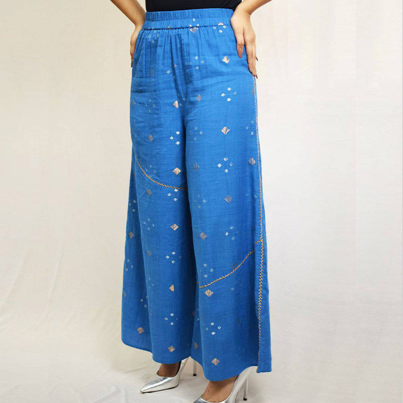 Buy Blue Jamdani Pants | Shop Verified Sustainable Womens Pants on Brown Living™