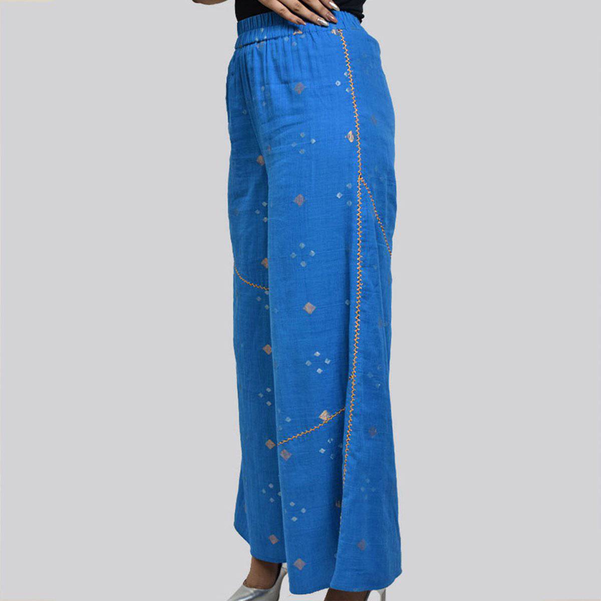 Blue Jamdani Pants – Womens Pants by Sonica Sarna available on Brown Living™. XS . SKU: 274 - 14335 - SSD - 113 - A. Img 4.