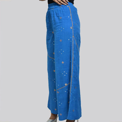 Blue Jamdani Pants – Womens Pants by Sonica Sarna available on Brown Living™. XS . SKU: 274 - 14335 - SSD - 113 - A. Img 4.