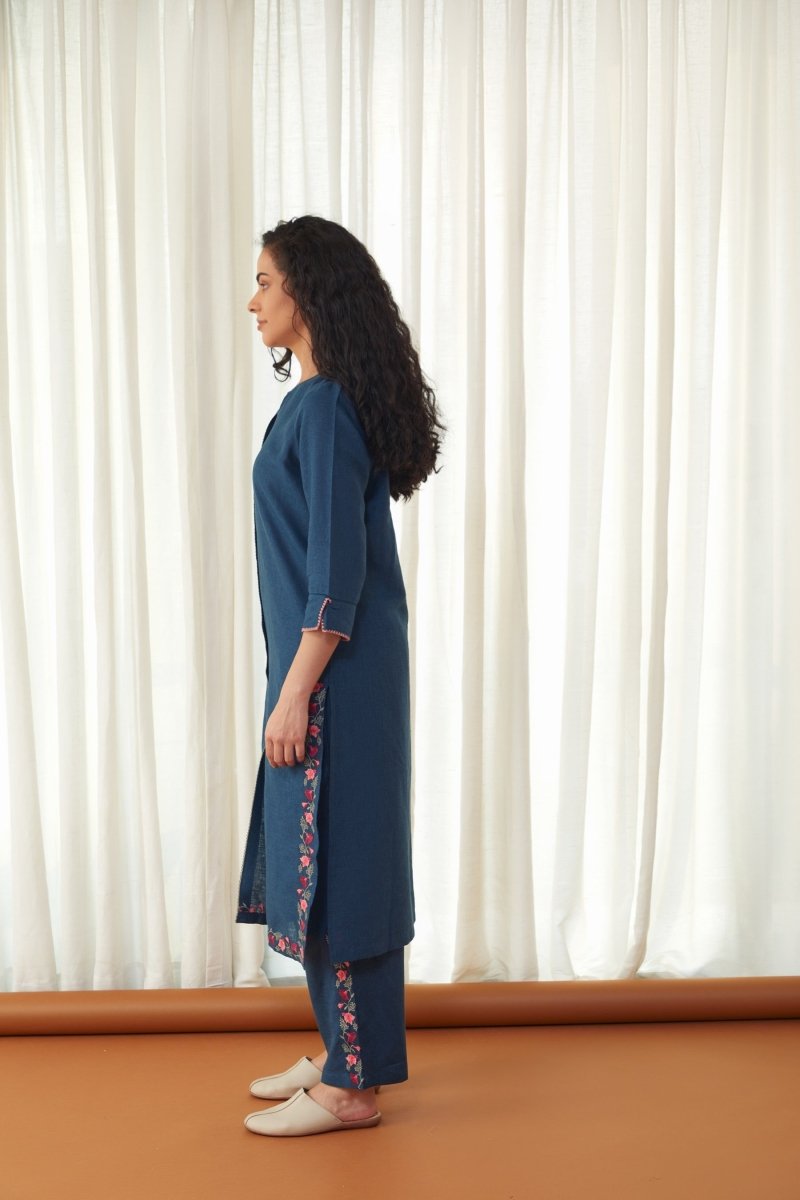 Blue Linen Kurta Set | Verified Sustainable Womens Kurta on Brown Living™