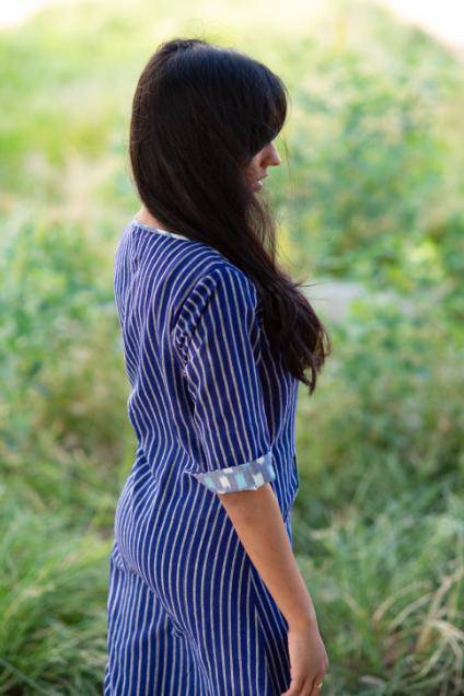 Blue Pin Striped Peter Pan Collar Dress | Verified Sustainable by Brown Living™