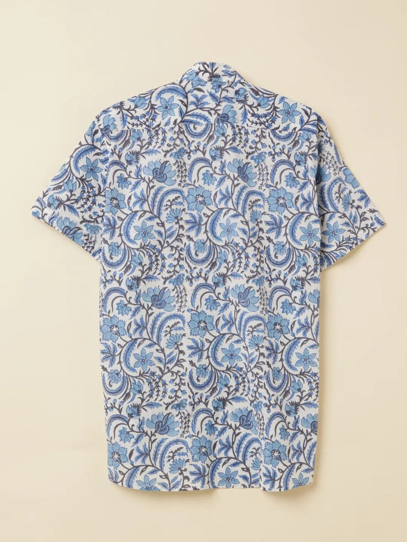 Buy Blue Pottery Inspired Handblock Printed Shirt | Shop Verified Sustainable Mens Shirt on Brown Living™