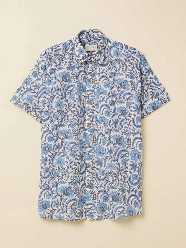 Buy Blue Pottery Inspired Handblock Printed Shirt | Shop Verified Sustainable Mens Shirt on Brown Living™