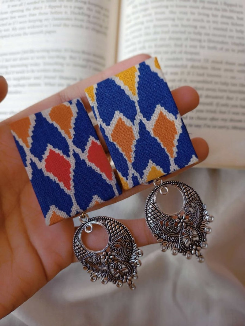 Buy Blue Printed Rectangular Fabric Earrings | Shop Verified Sustainable Womens earrings on Brown Living™
