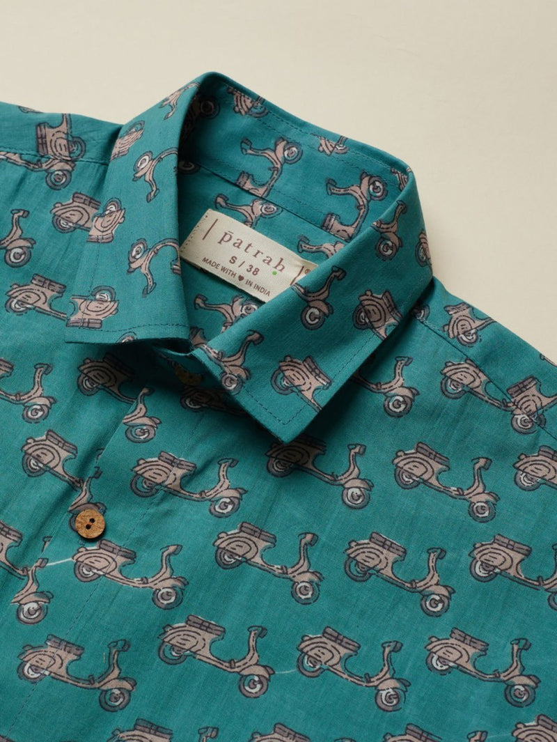 Buy Blue Scooter Printed Shirt | Shop Verified Sustainable Mens Shirt on Brown Living™