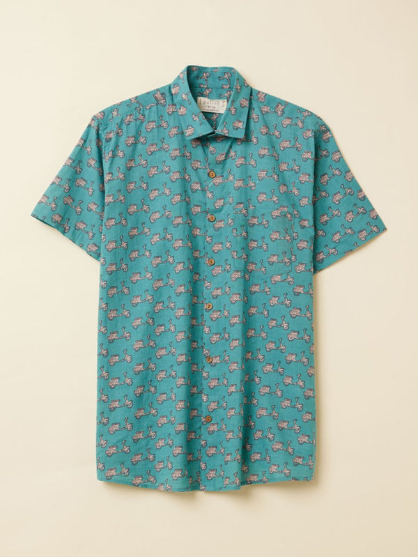 Buy Blue Scooter Printed Shirt | Shop Verified Sustainable Mens Shirt on Brown Living™