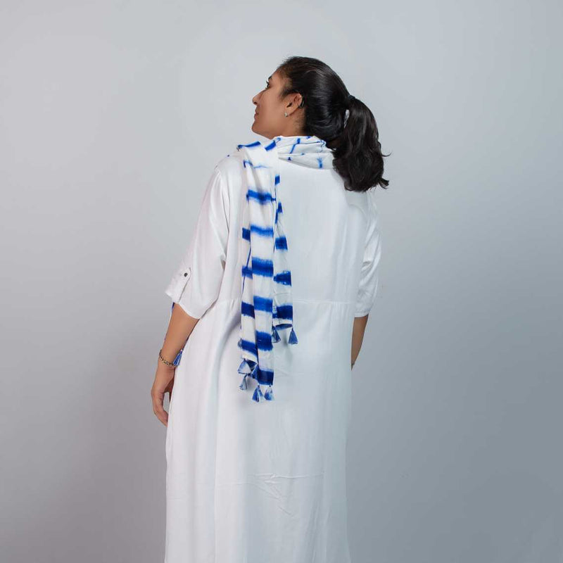 Buy Blue Shibori Clamp Stole | Beechwood fabric | Shop Verified Sustainable Womens Scarf on Brown Living™