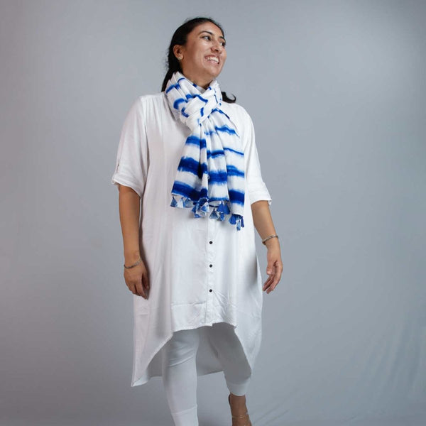 Buy Blue Shibori Clamp Stole | Beechwood fabric | Shop Verified Sustainable Products on Brown Living