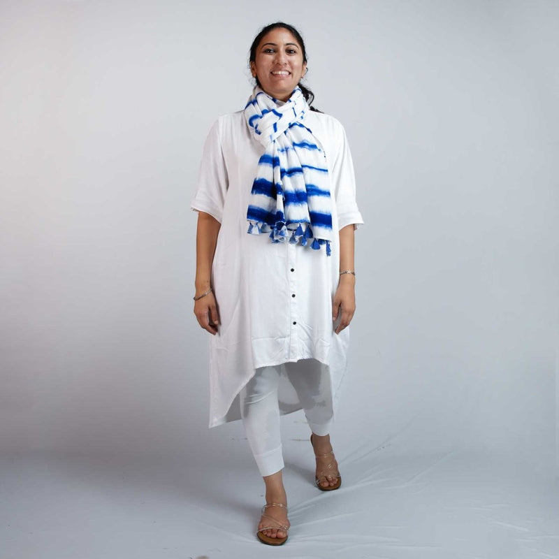 Buy Blue Shibori Clamp Stole | Beechwood fabric | Shop Verified Sustainable Womens Scarf on Brown Living™