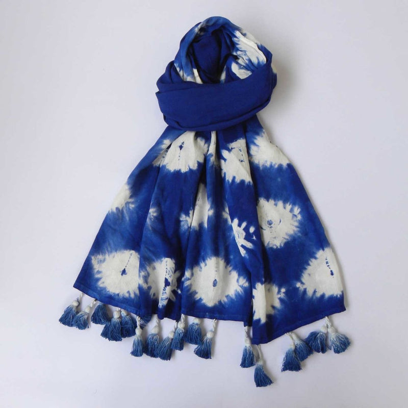 Buy Blue Shibori Flower Stole | Beechwood Fabric | Shop Verified Sustainable Womens Scarf on Brown Living™