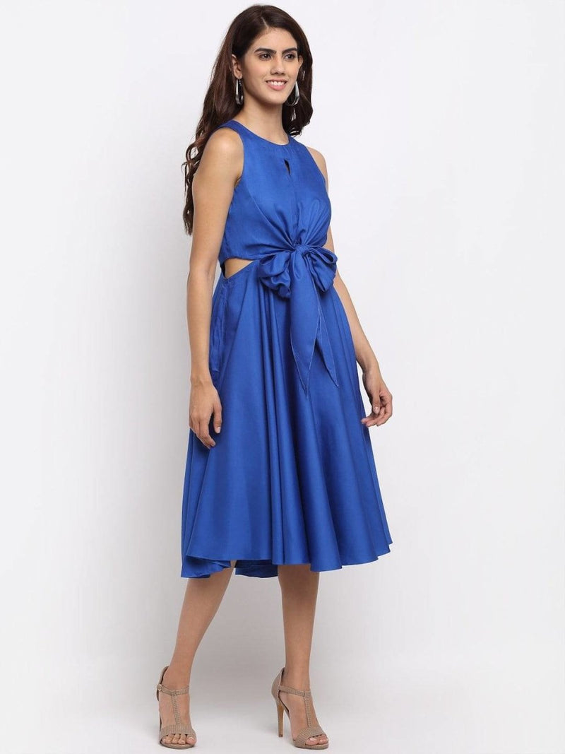 Buy Blue Tie-up Skater Dress | Shop Verified Sustainable Womens Dress on Brown Living™