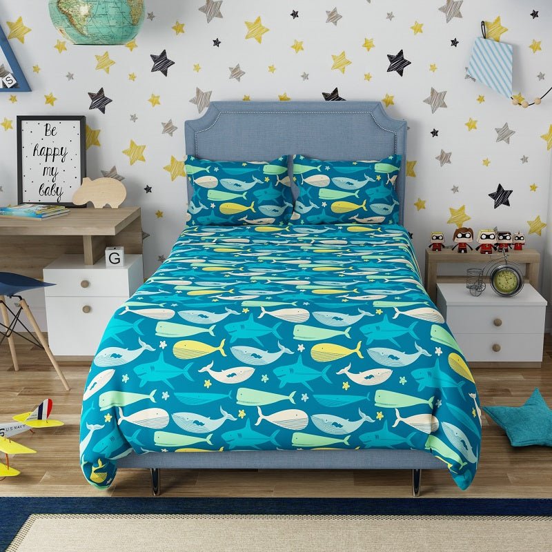 Buy Blue Wonder 100% Cotton Antimicrobial Kids Bedsheet Set | Shop Verified Sustainable Bed Linens on Brown Living™