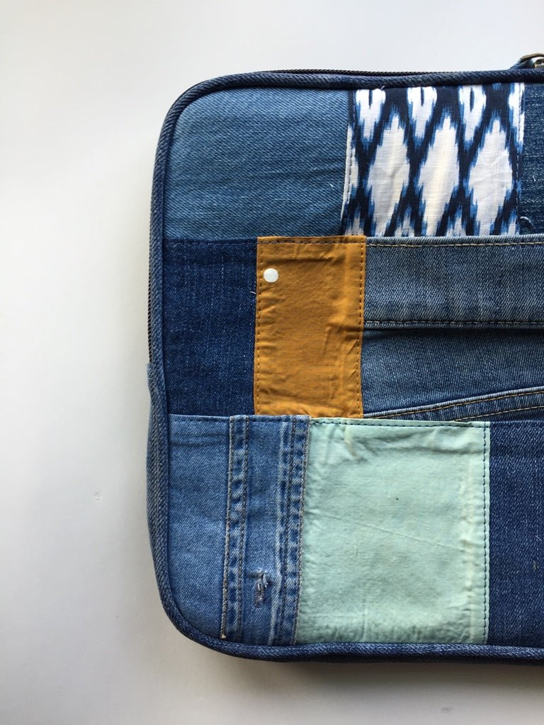 Blues Denim Patchwork Laptop sleeve | Verified Sustainable by Brown Living™