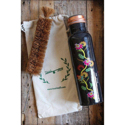 Bohemian Floral Copper Bottle - 1 Ltr with Free Cotton bag, Copper Purity certificate | Verified Sustainable by Brown Living™