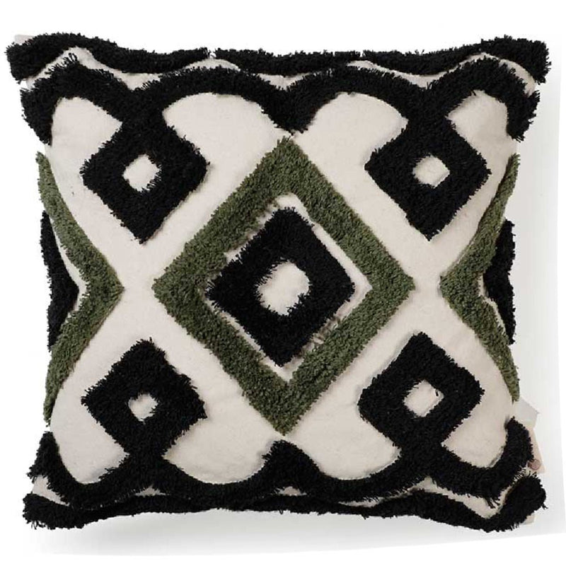 Buy Bohemian Geo Shag Cushion Cover (Black-Olive) | Shop Verified Sustainable Covers & Inserts on Brown Living™