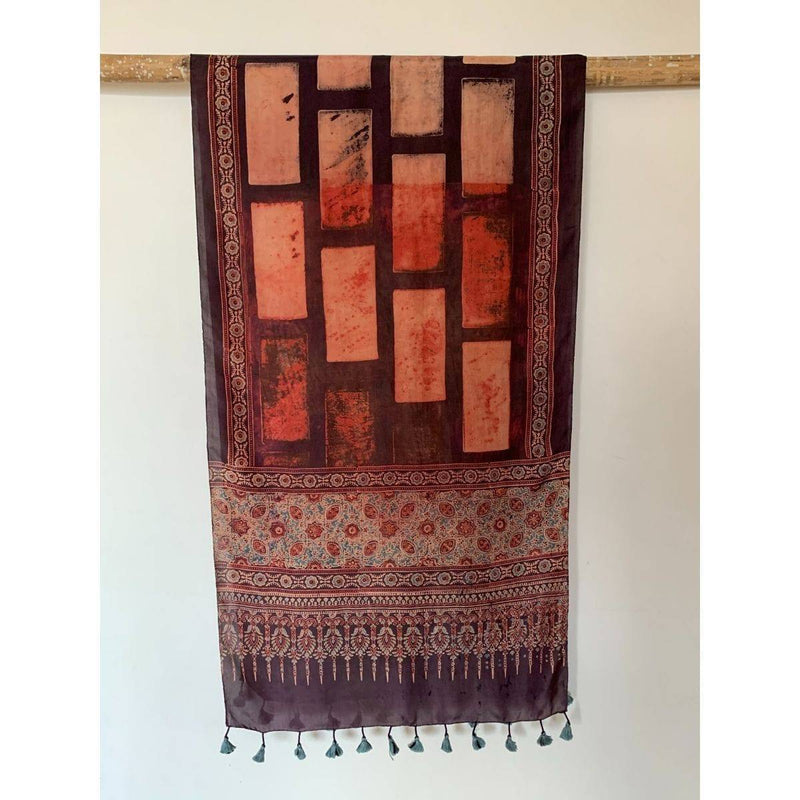 Buy Boho Style Mulberry Silk - Ajrakh Printed Stole | Shop Verified Sustainable Products on Brown Living