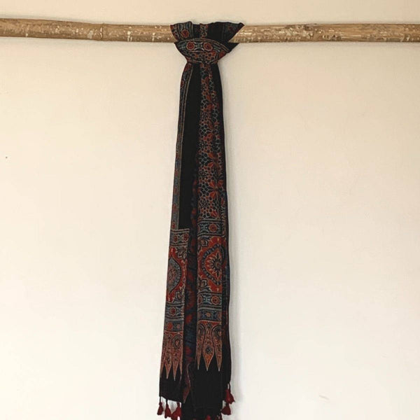 Buy Boho Style Mulberry Silk Natural Ajrakh Printed Stole | Shop Verified Sustainable Products on Brown Living