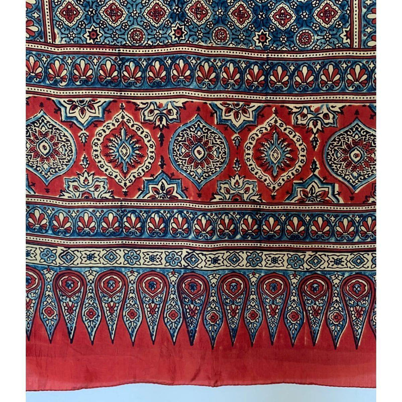 Buy Boho Style Mulberry Silk Natural Madder and Indigo Ajrakh Printed Stole | Shop Verified Sustainable Products on Brown Living