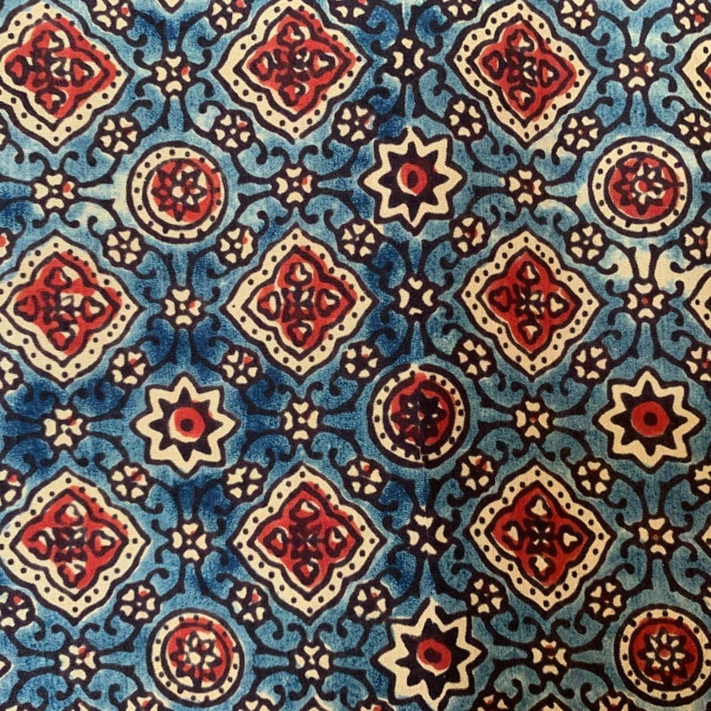 Buy Boho Style Mulberry Silk Natural Madder and Indigo Ajrakh Printed Stole | Shop Verified Sustainable Products on Brown Living