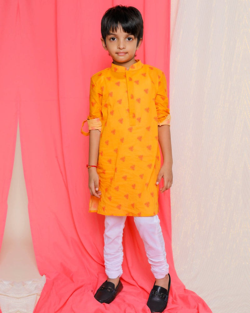 Buy Bouin Embroidered Kurta | Yellow | Shop Verified Sustainable Kids Ethnic Sets on Brown Living™