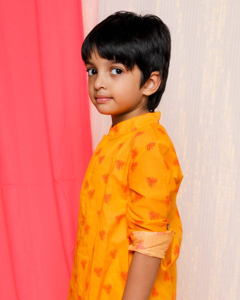 Buy Bouin Embroidered Kurta | Yellow | Shop Verified Sustainable Kids Ethnic Sets on Brown Living™