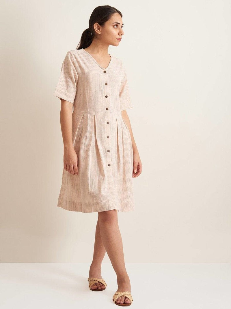 Buy Box Pleat Shirt Dress - Biege | Shop Verified Sustainable Products on Brown Living