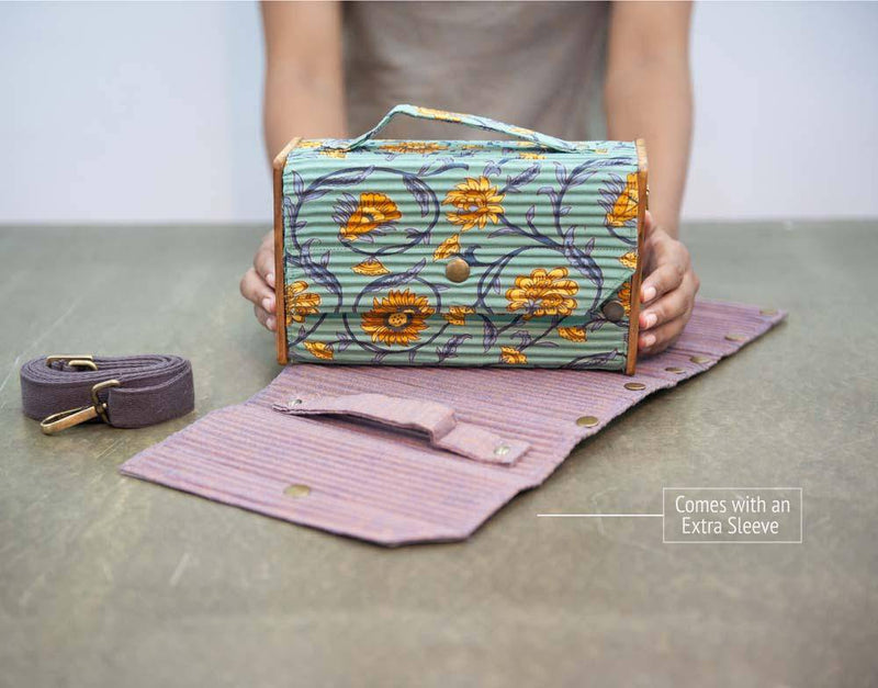 Buy Box Sling Bag/Clutch with Changeable Sleeve (Floral Creeper Green & Solid Mauve) | Shop Verified Sustainable Products on Brown Living