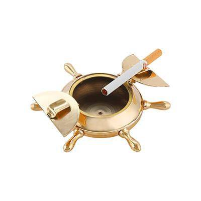 Brass Nautical Wheel Design Cigarettes Ashtray | Verified Sustainable by Brown Living™