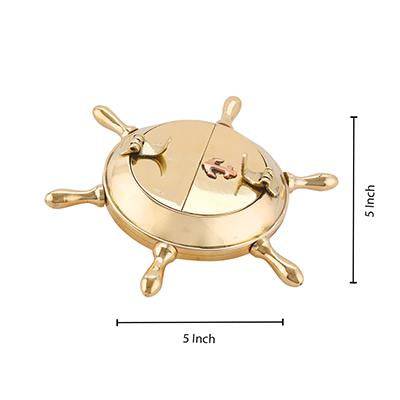 Brass Nautical Wheel Design Cigarettes Ashtray | Verified Sustainable by Brown Living™