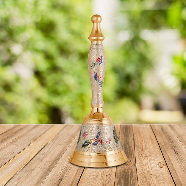 Brass Puja Bell for Home Mandir - Colourful Jingle Bell - 7" inch Tall | Verified Sustainable by Brown Living™