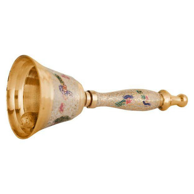 Brass Puja Bell for Home Mandir - Colourful Jingle Bell - 7" inch Tall – Pooja Needs on Brown Living™. SKU: 1213. Img 5.