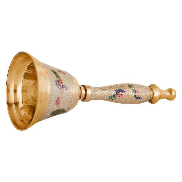 Brass Puja Bell for Home Mandir - Colourful Jingle Bell - 7" inch Tall | Verified Sustainable by Brown Living™