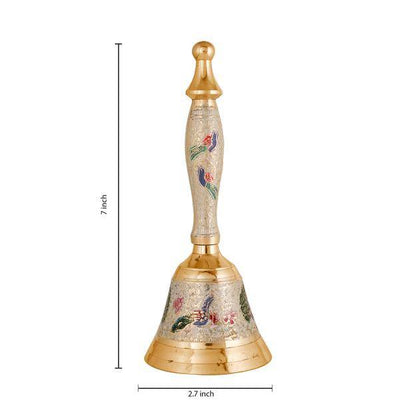 Brass Puja Bell for Home Mandir - Colourful Jingle Bell - 7" inch Tall | Verified Sustainable by Brown Living™