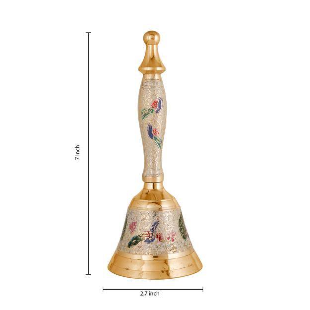 Brass Puja Bell for Home Mandir - Colourful Jingle Bell - 7" inch Tall | Verified Sustainable by Brown Living™