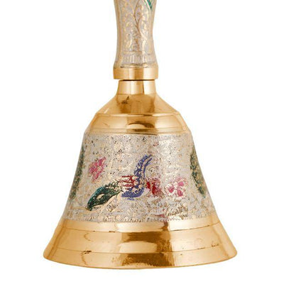 Brass Puja Bell for Home Mandir - Colourful Jingle Bell - 7" inch Tall – Pooja Needs on Brown Living™. SKU: 1213. Img 4.