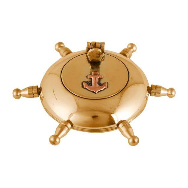 Brass Nautical Wheel Design Cigarettes Ashtray | Verified Sustainable by Brown Living™