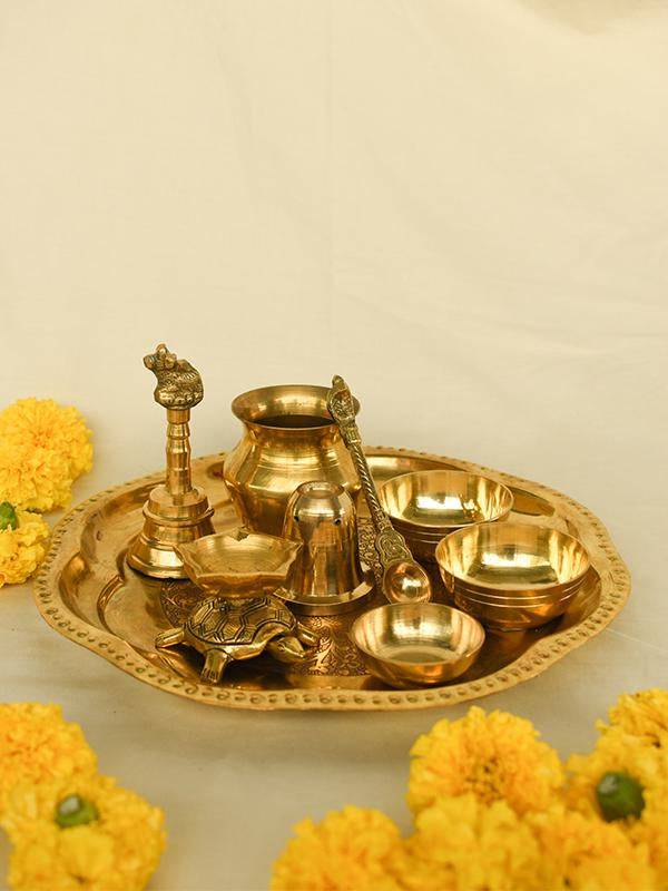 Buy Brass Pooja Thali Set | Shop Verified Sustainable Pooja Needs on Brown Living™