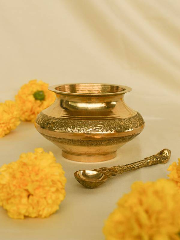 Buy Brass Pooja Urn with Spoon - Large | Shop Verified Sustainable Pooja Needs on Brown Living™