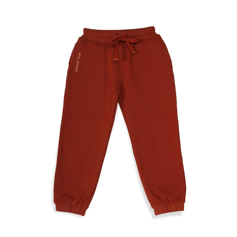 Buy Brick Red Unisex Joggers in Cotton Fleece | Planet First | Shop Verified Sustainable Kids Pajamas on Brown Living™