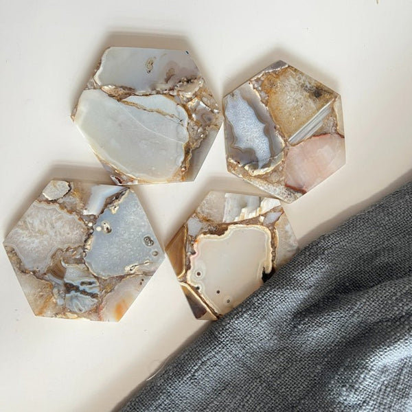 Buy Brown Agate Hexagon Coaster | Set of 4 | Shop Verified Sustainable Table Decor on Brown Living™