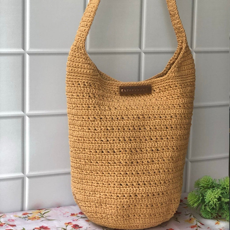 Crochet Hobo Unisex Bag in Honey Foam Brown | Verified Sustainable by Brown Living™