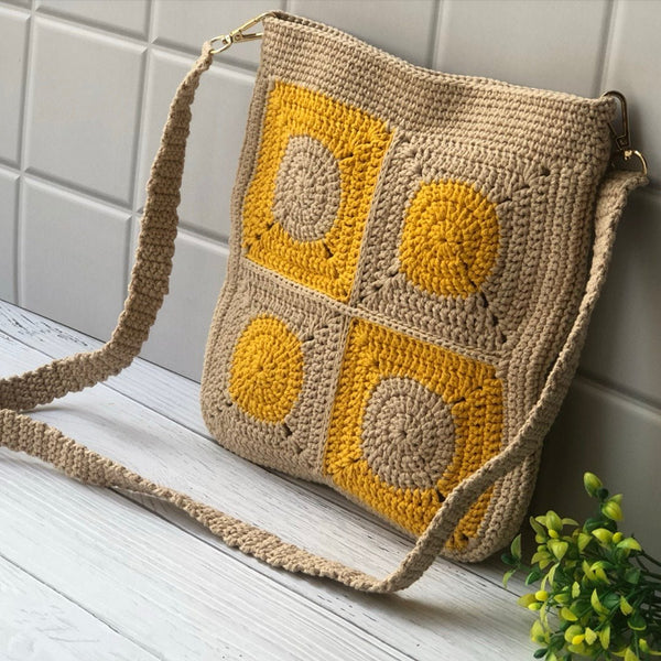 Buy Brown Crochet Cotton Yarn Crossbody Unisex Sling Bag | Shop Verified Sustainable Products on Brown Living