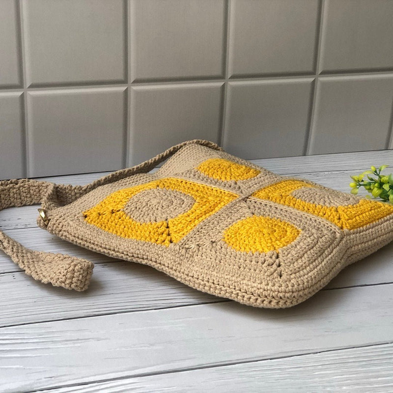 Buy Brown Crochet Cotton Yarn Crossbody Unisex Sling Bag | Shop Verified Sustainable Products on Brown Living