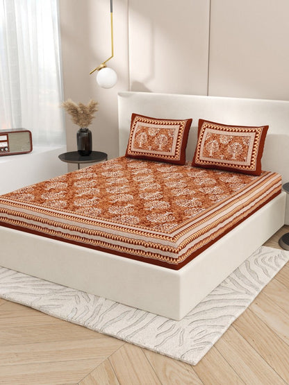 Interiors Hand Block Printed Cotton Queen Size Bedding Set | Verified Sustainable by Brown Living™