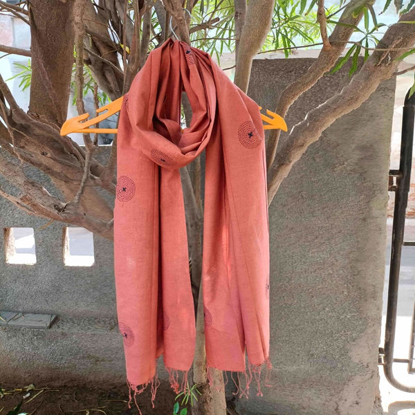 Buy Burnt Orange Hand-embroidered Stole | Shop Verified Sustainable Products on Brown Living